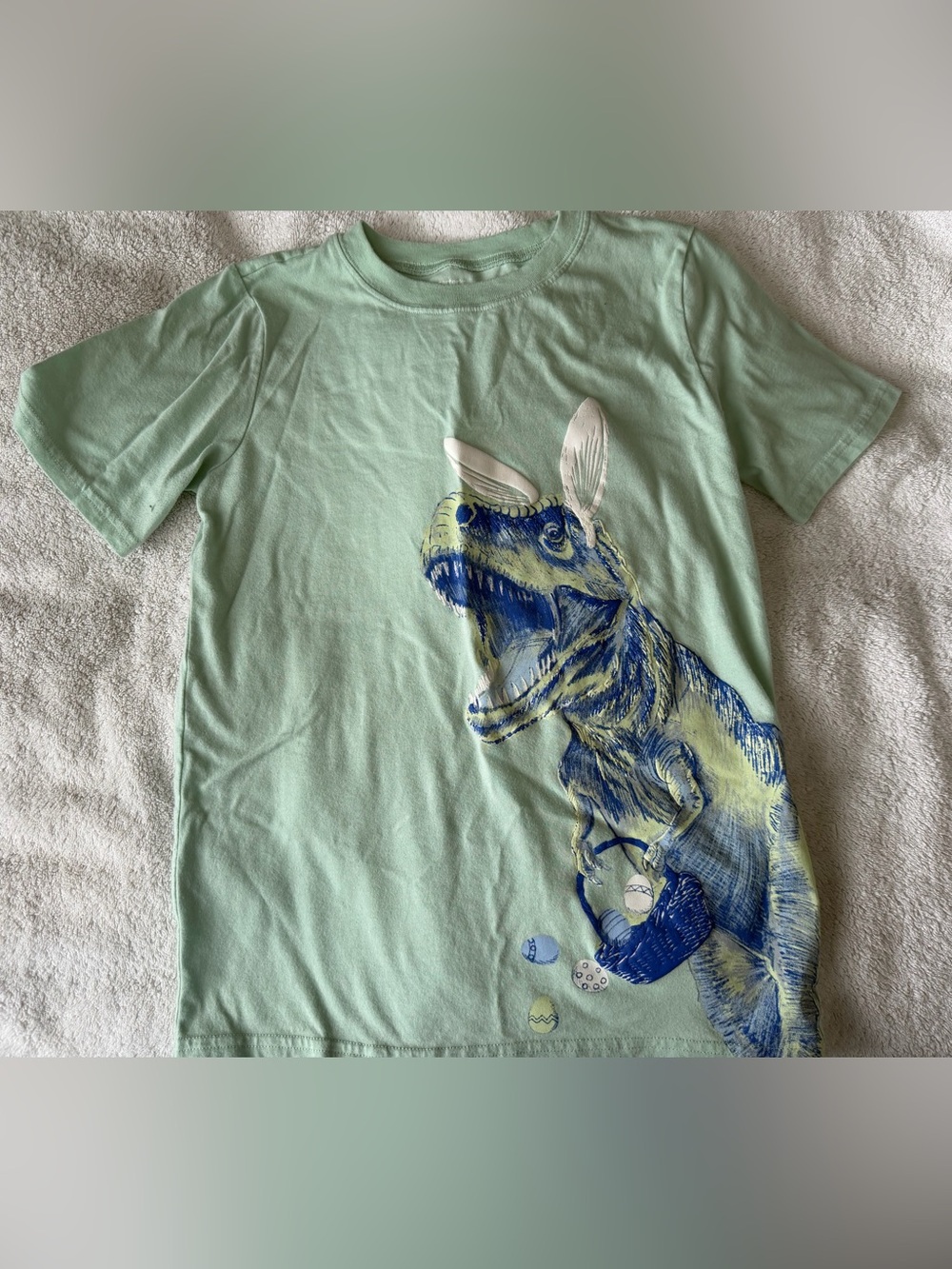 Carter's Light Mint Green Tee with Blue Dinosaur easter Graphic size 12
